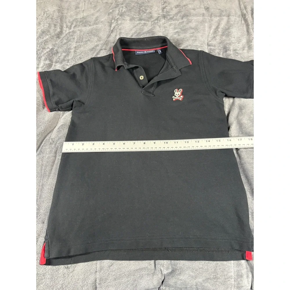 Psycho Bunny Kids Black Red Tipped Short Sleeve Polo Shirt Size L 14-16